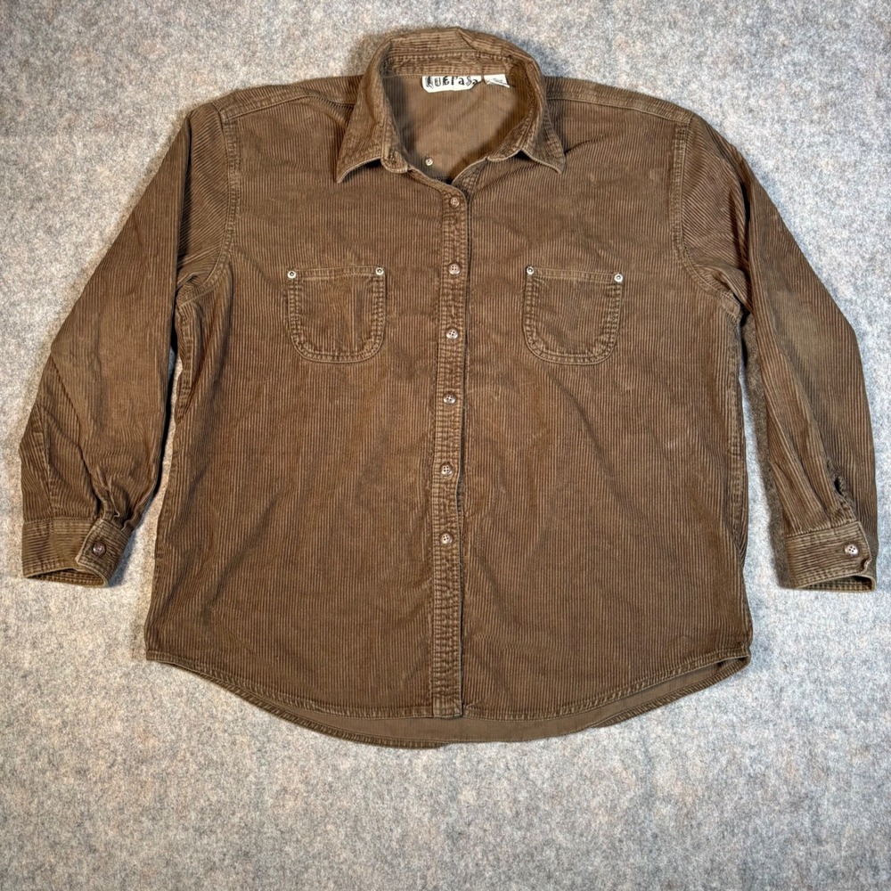 Vintage Corduroy Shirt Mens XL Brown Long Sleeve Button Down Workwear Que Pasa